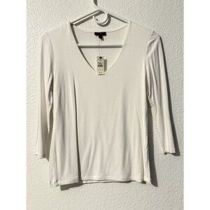 NWT Talbots Women's Rayon Spandex V-Neck Tee White Size Petite P